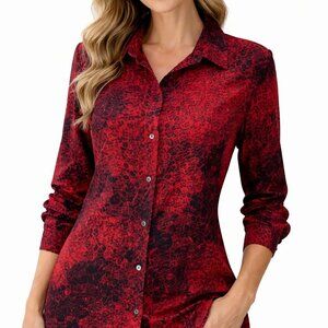 Vintage Chico's Tunic Size XL Red Black Animal Print Long Sleeve Sparkle Artsy